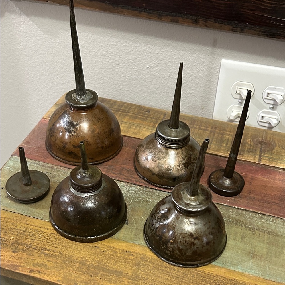 Vintage Metal Oil Cans set with lids